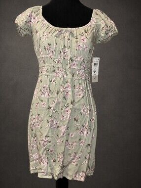 Kingston Green And Pink Floral Mini Summer Dress, NWT